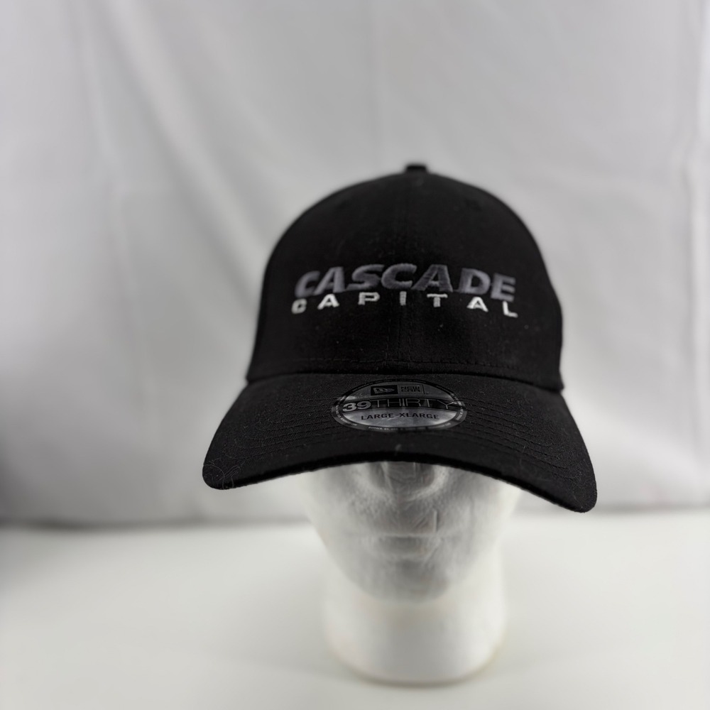 New Era 39THIRTY Cascade Capital Hat Mens Large XL Black Stretch Fit Cap